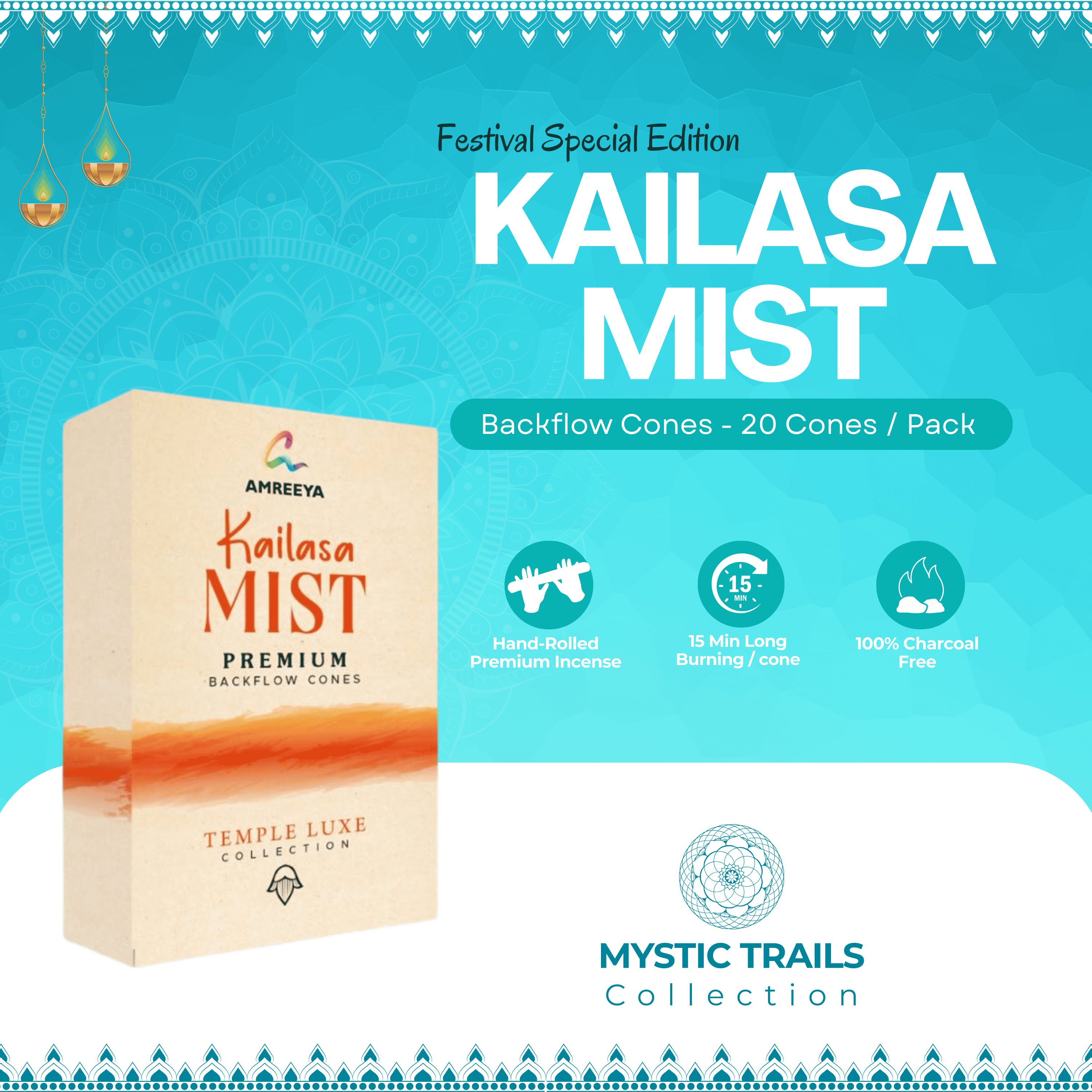 Amreeya Mystic Trails Collection – Kailasa Mist Backflow Cones - 20 Cones