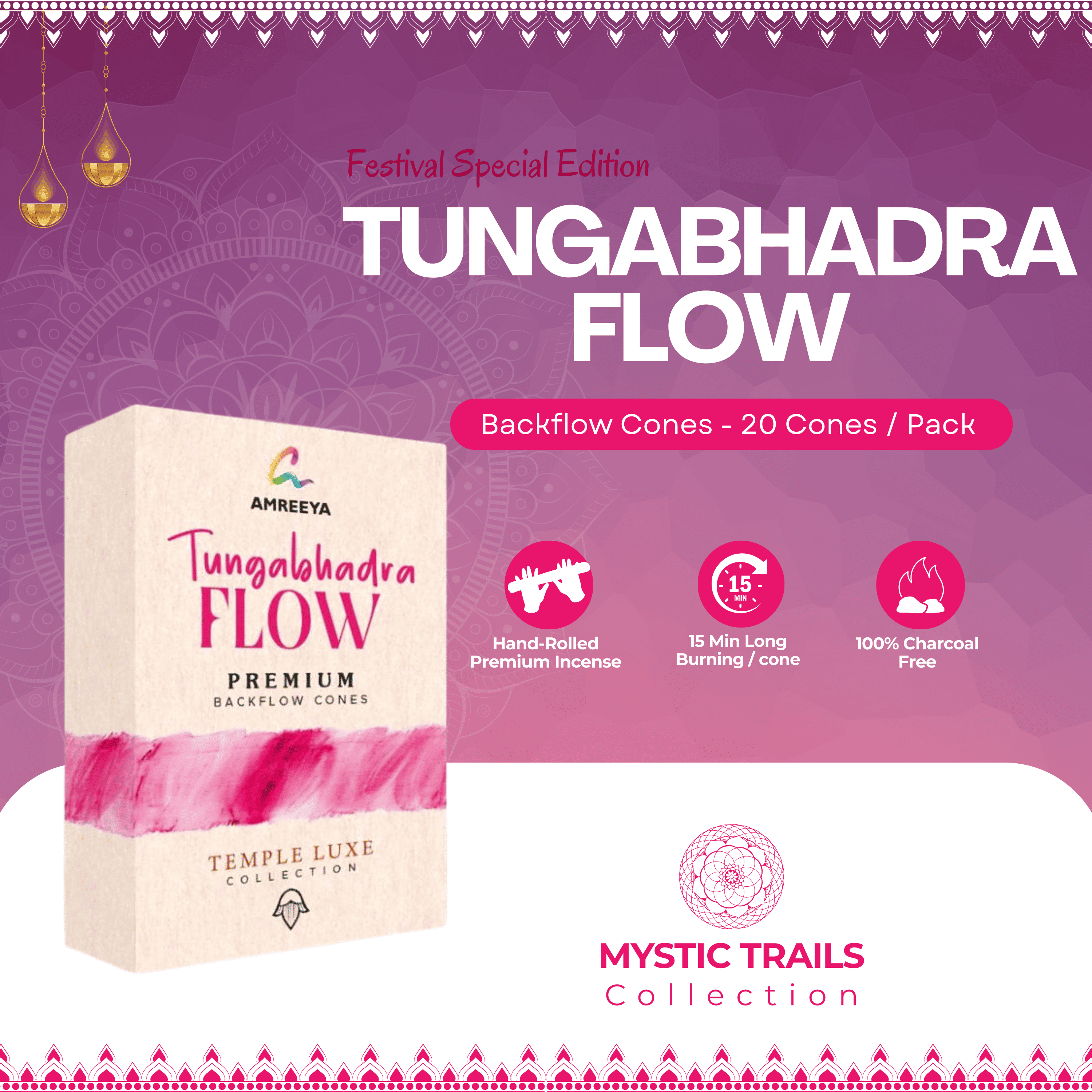 Amreeya Luxury Festival Complete Incense Pack – Premium Masala, Fine Flora, Fruity Sticks, Dhoop & Backflow Cones | Pack of 5