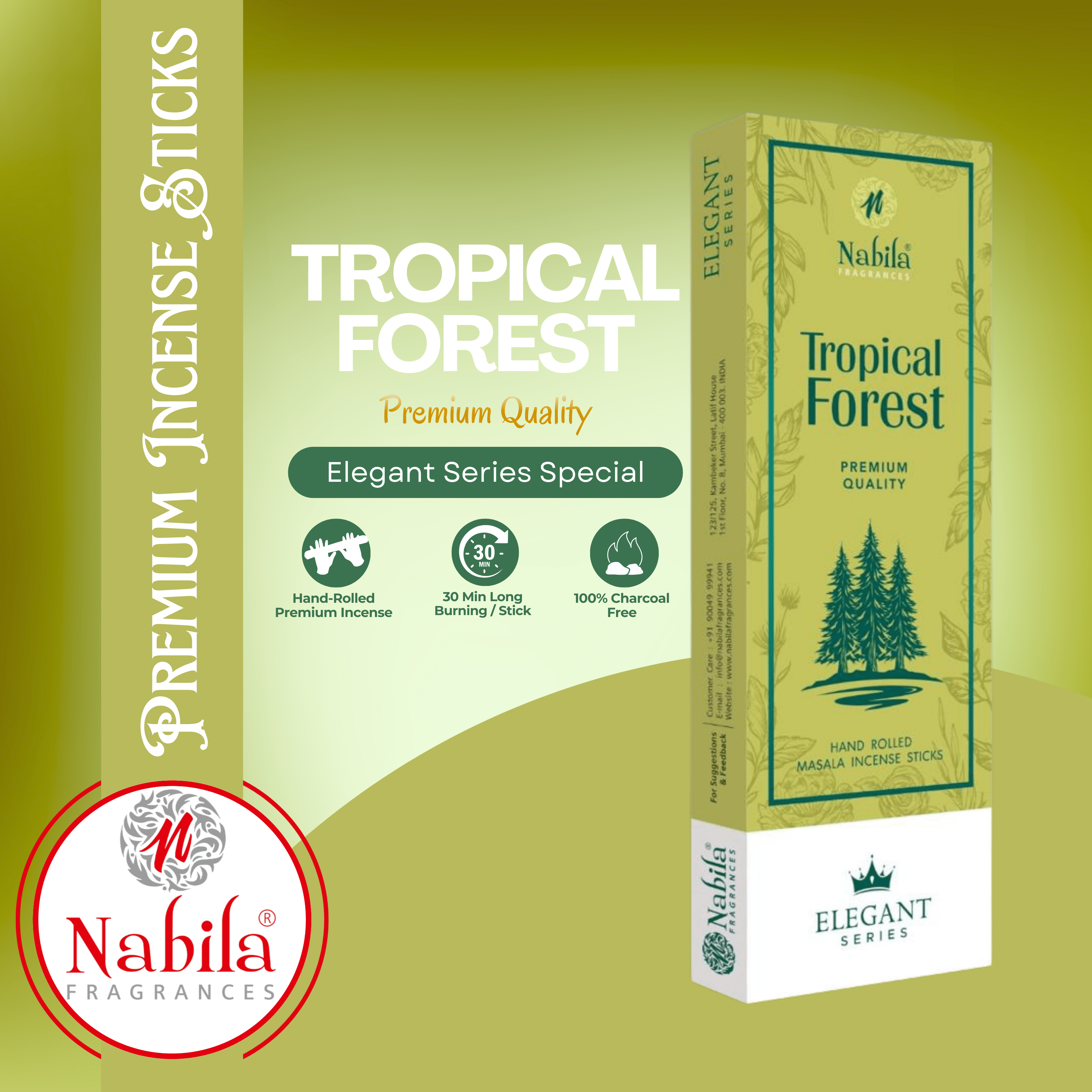 Nabila Fragrance Nature Harmony Combo – Tropical Forest, Green Earth, African Heights & Lavender | Premium Masala Incense Sticks | Pack of 4 + 1 Free Holder