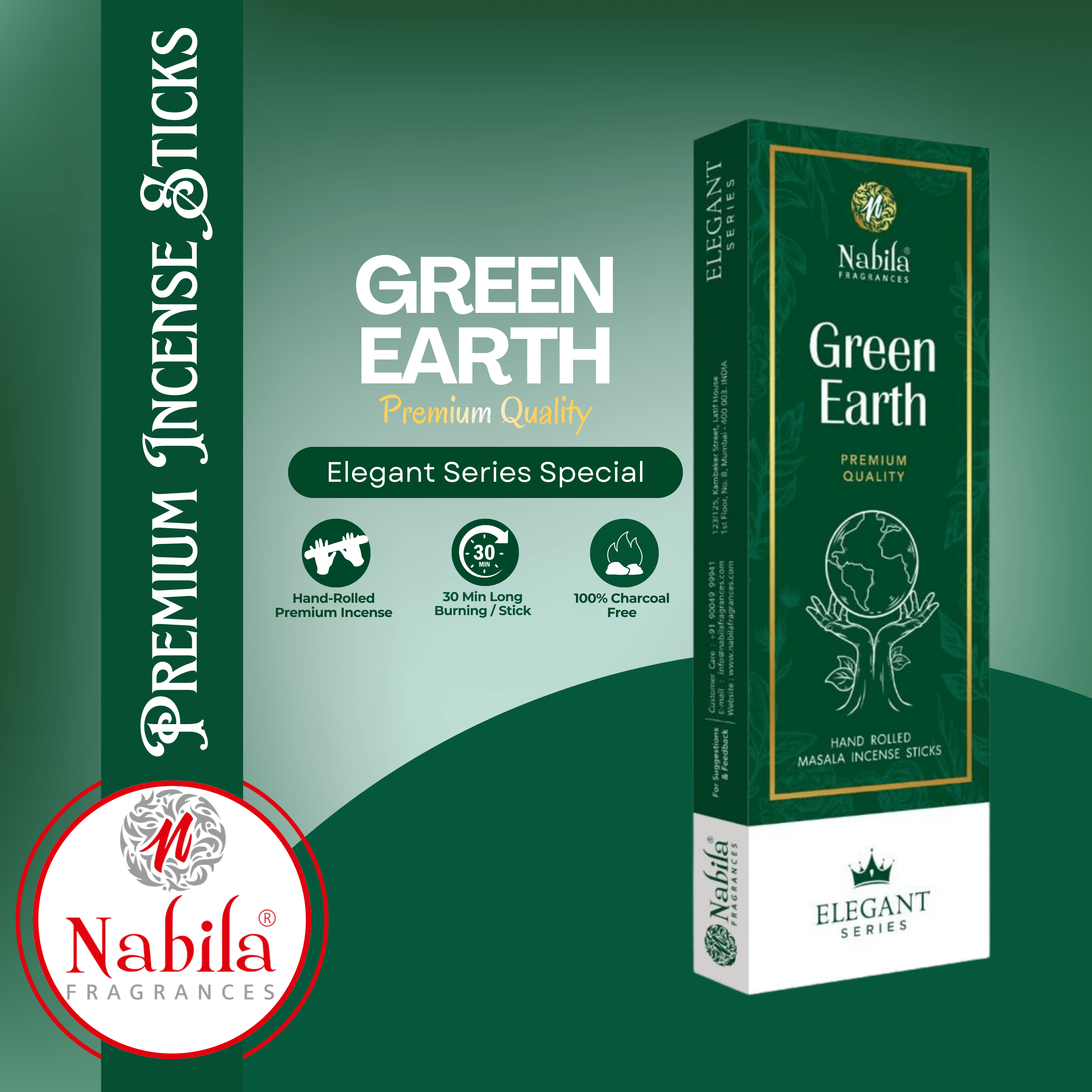 Nabila Fragrance Nature Harmony Combo – Tropical Forest, Green Earth, African Heights & Lavender | Premium Masala Incense Sticks | Pack of 4 + 1 Free Holder