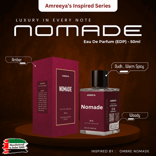 Amreeya Nomade – Amber Oudh Luxury Perfume I AMBER, OUDH, WARM SPICY, SMOKY, WOODY, FRUITS, Inspired by OMBRE NOMADE  - 50ml