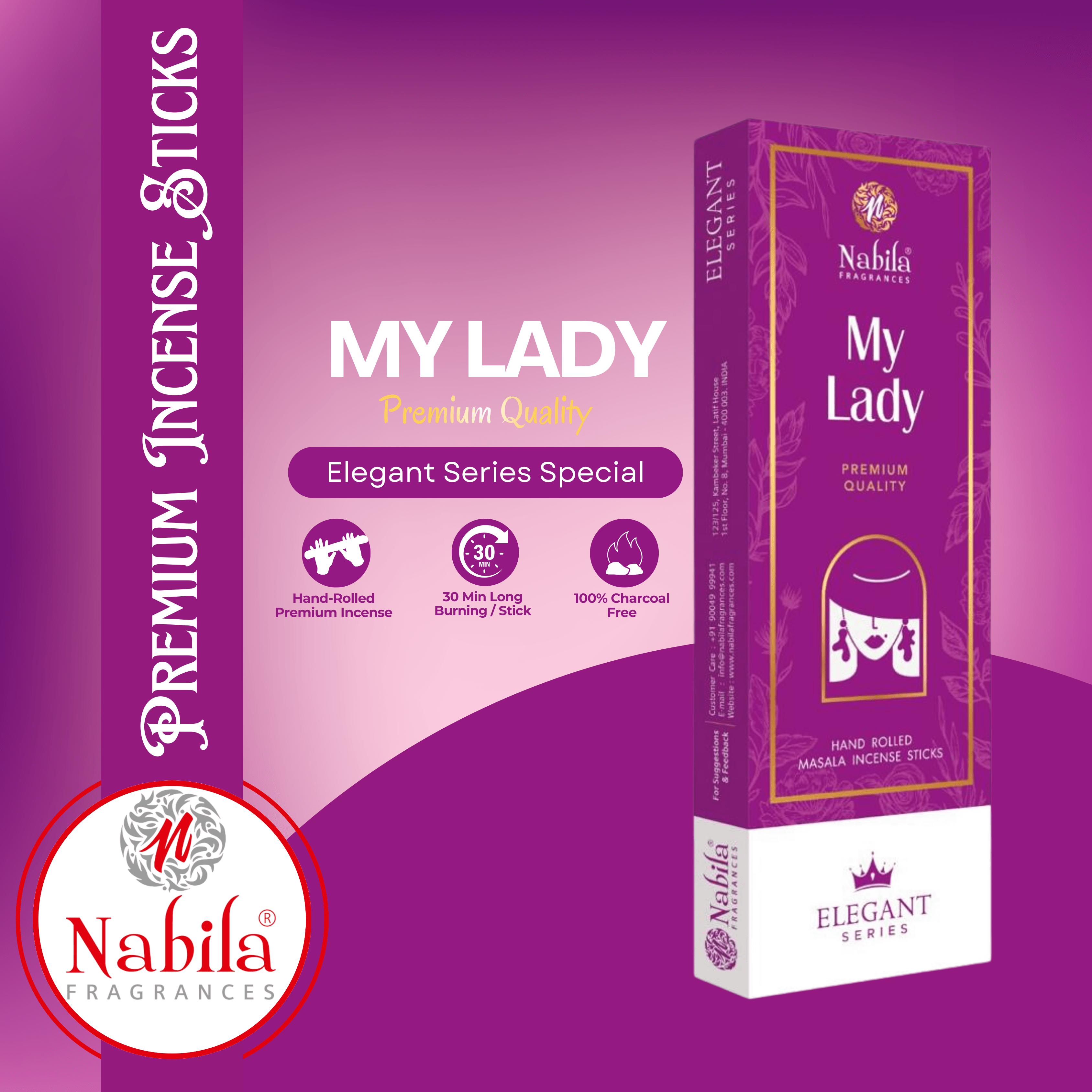 Nabila My Lady – Premium Hand Rolled Incense Sticks with Soft & Elegant Aroma - 50G