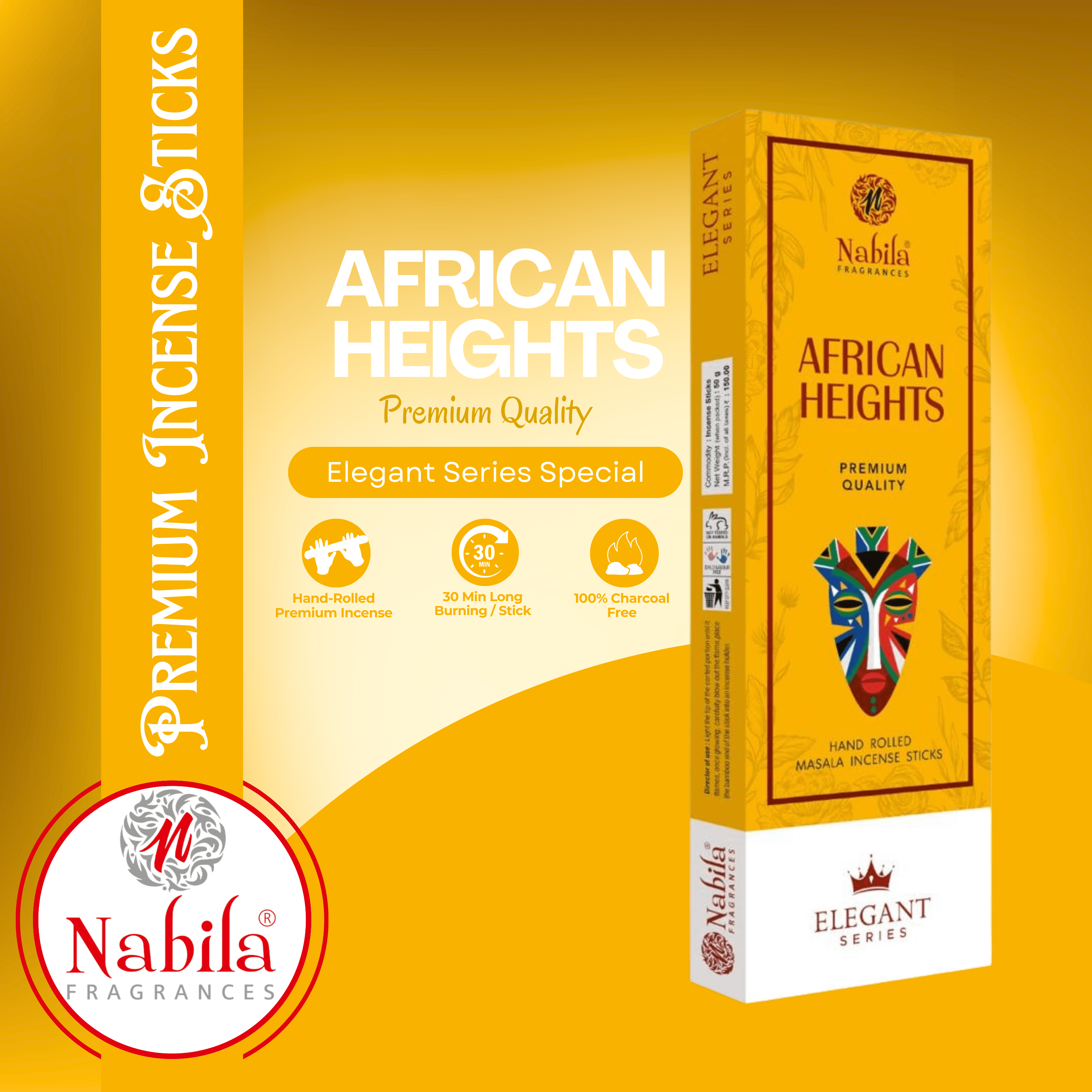 Nabila Fragrance Nature Harmony Combo – Tropical Forest, Green Earth, African Heights & Lavender | Premium Masala Incense Sticks | Pack of 4 + 1 Free Holder