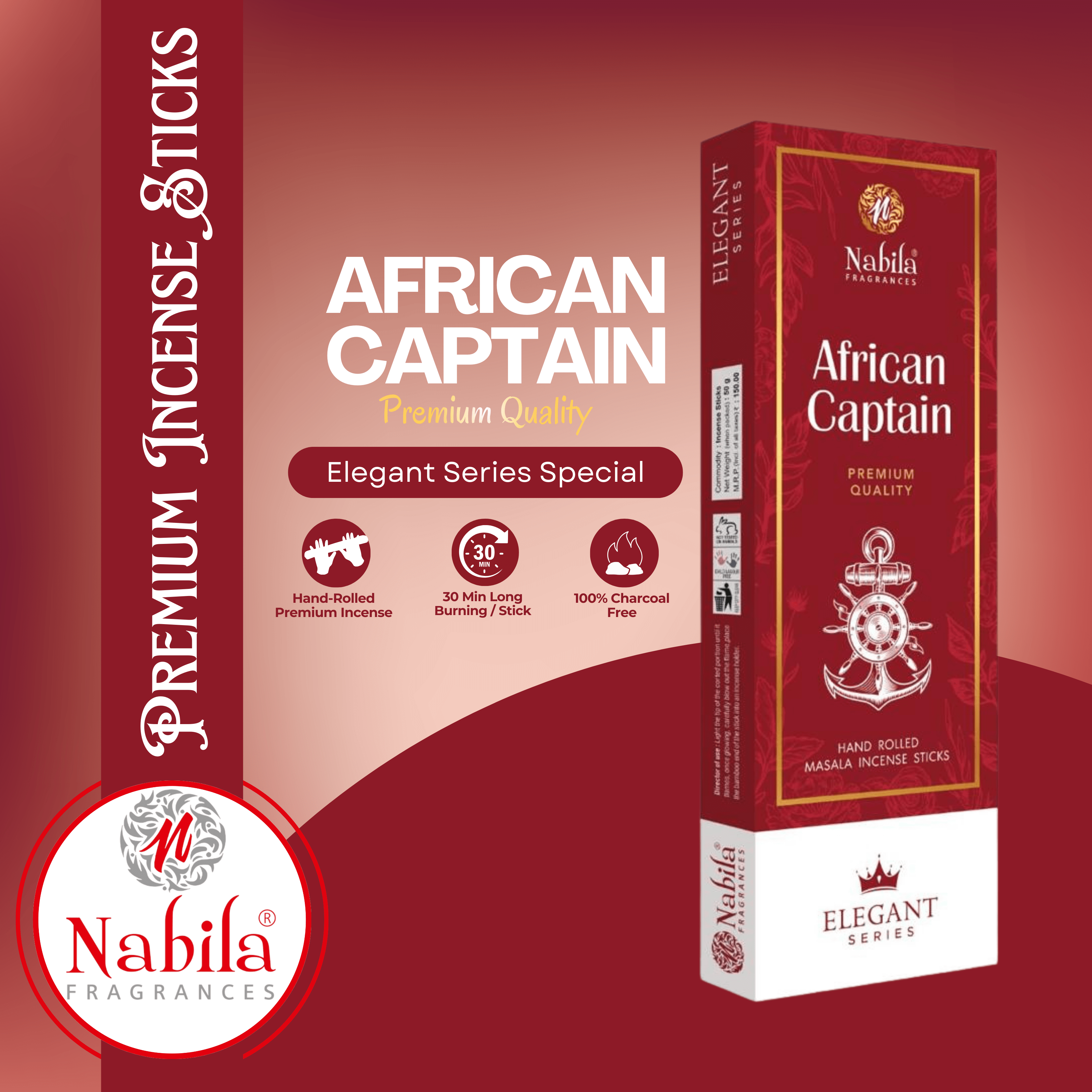 Nabila Fragrance Royal Aroma Combo – My Lady, Black & White, African Captain & Sandal Wood | Premium Masala Incense Sticks | Pack of 4 + 1 Free Holder