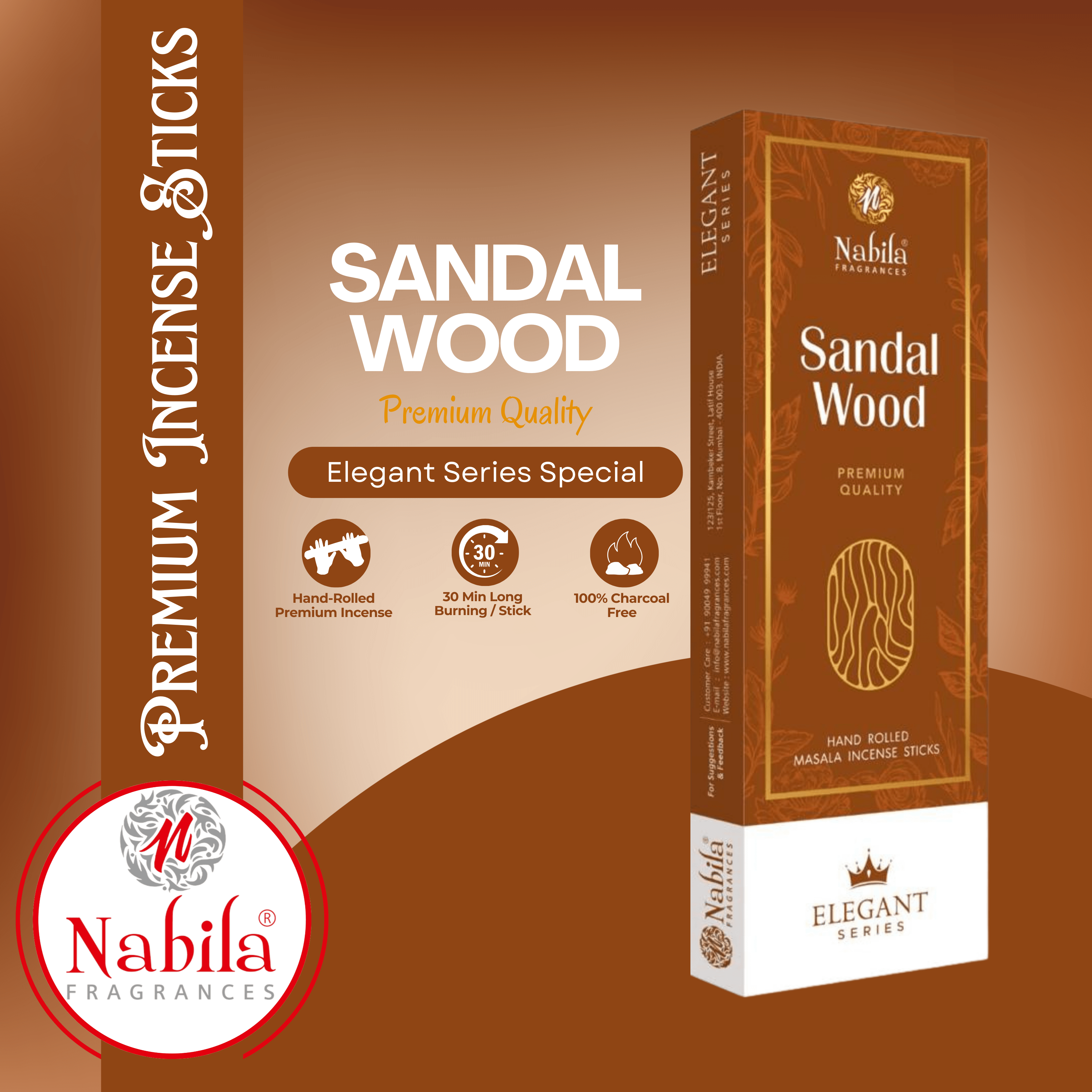 Nabila Fragrance Royal Aroma Combo – My Lady, Black & White, African Captain & Sandal Wood | Premium Masala Incense Sticks | Pack of 4 + 1 Free Holder