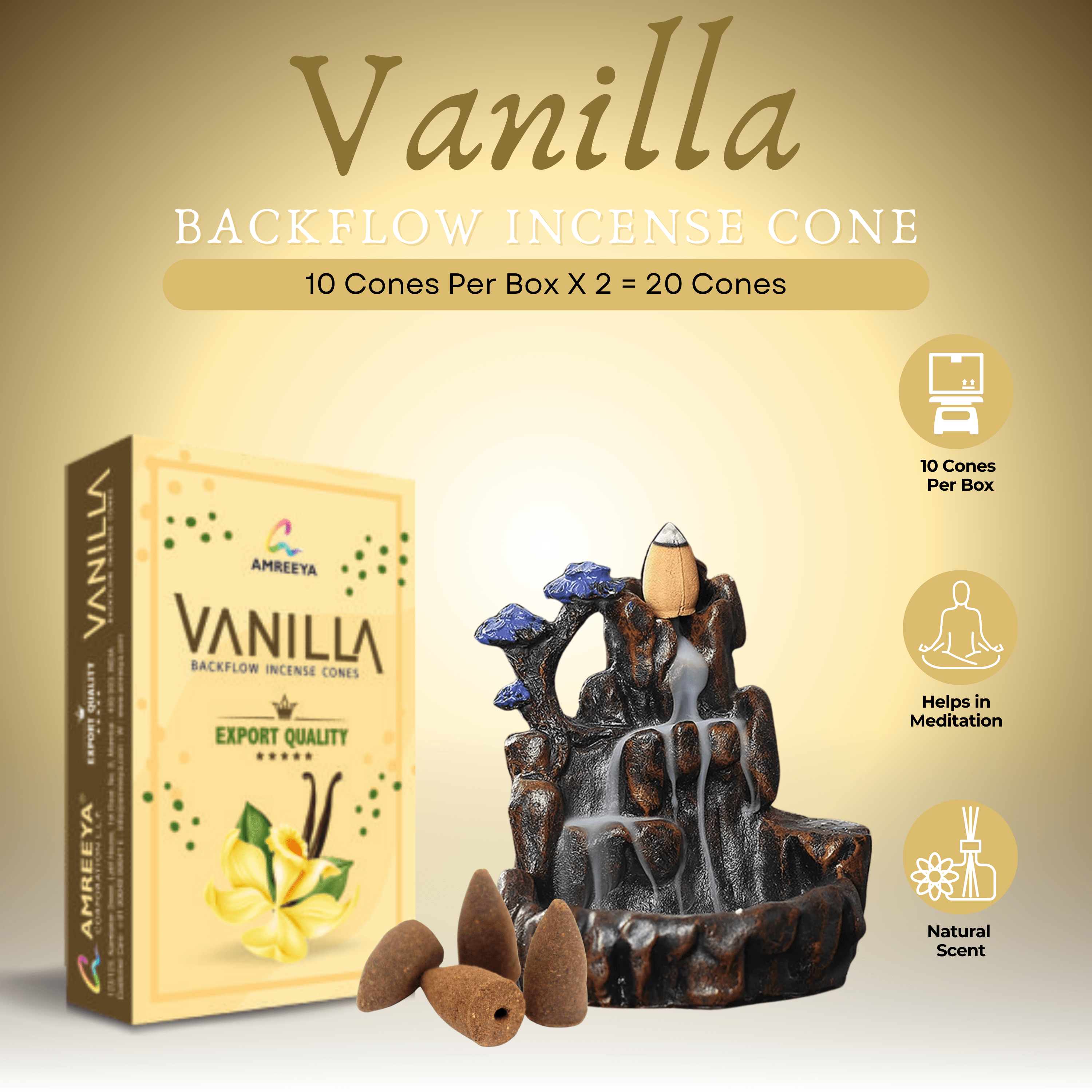 Amreeya Bliss Backflow Incense Cone Combo of 7 + Free Burner