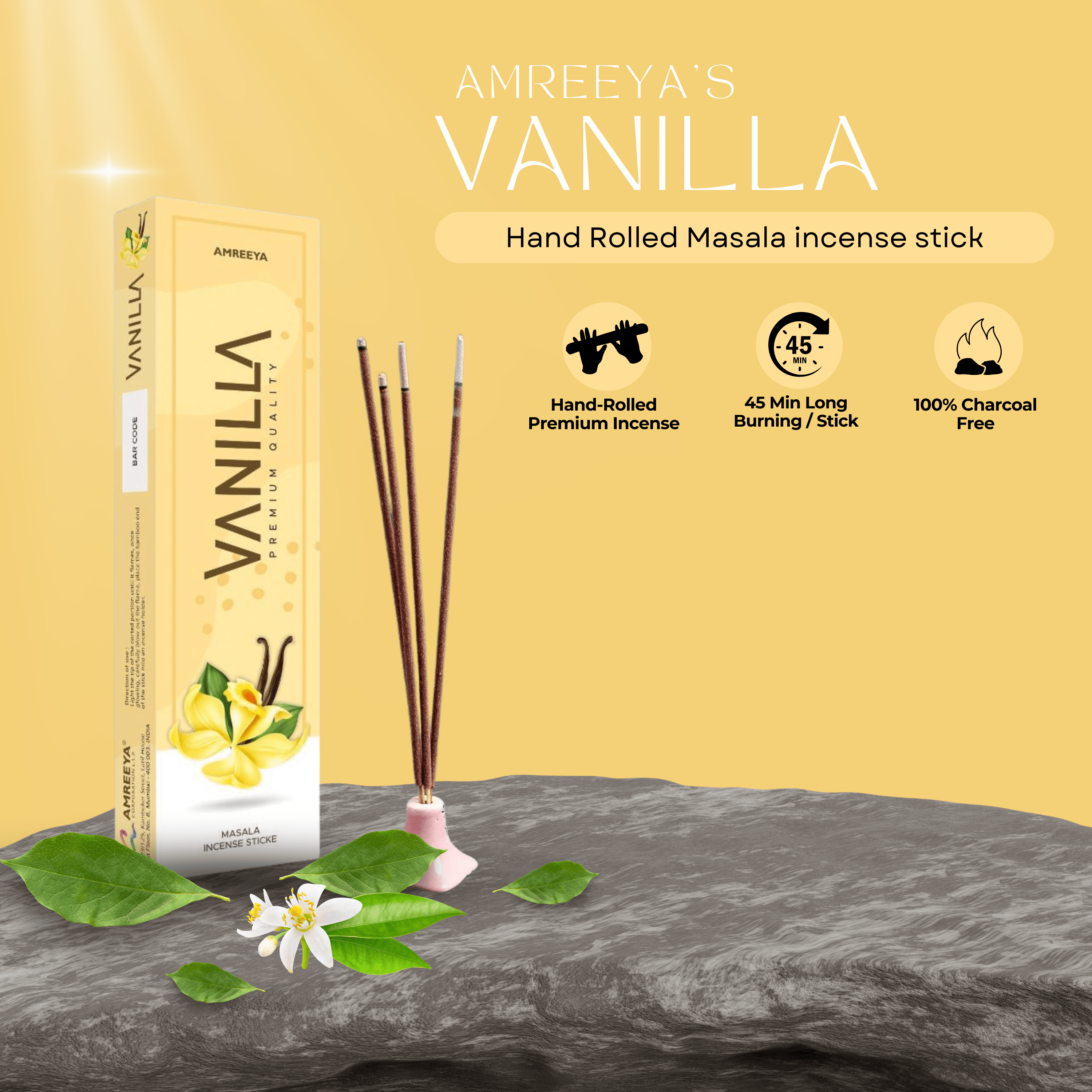 Amreeya The Illuminé Collection Pack of 5 | Luxury Hand-Rolled Masala Incense Sticks and Backflow Cone Holder for Diwali