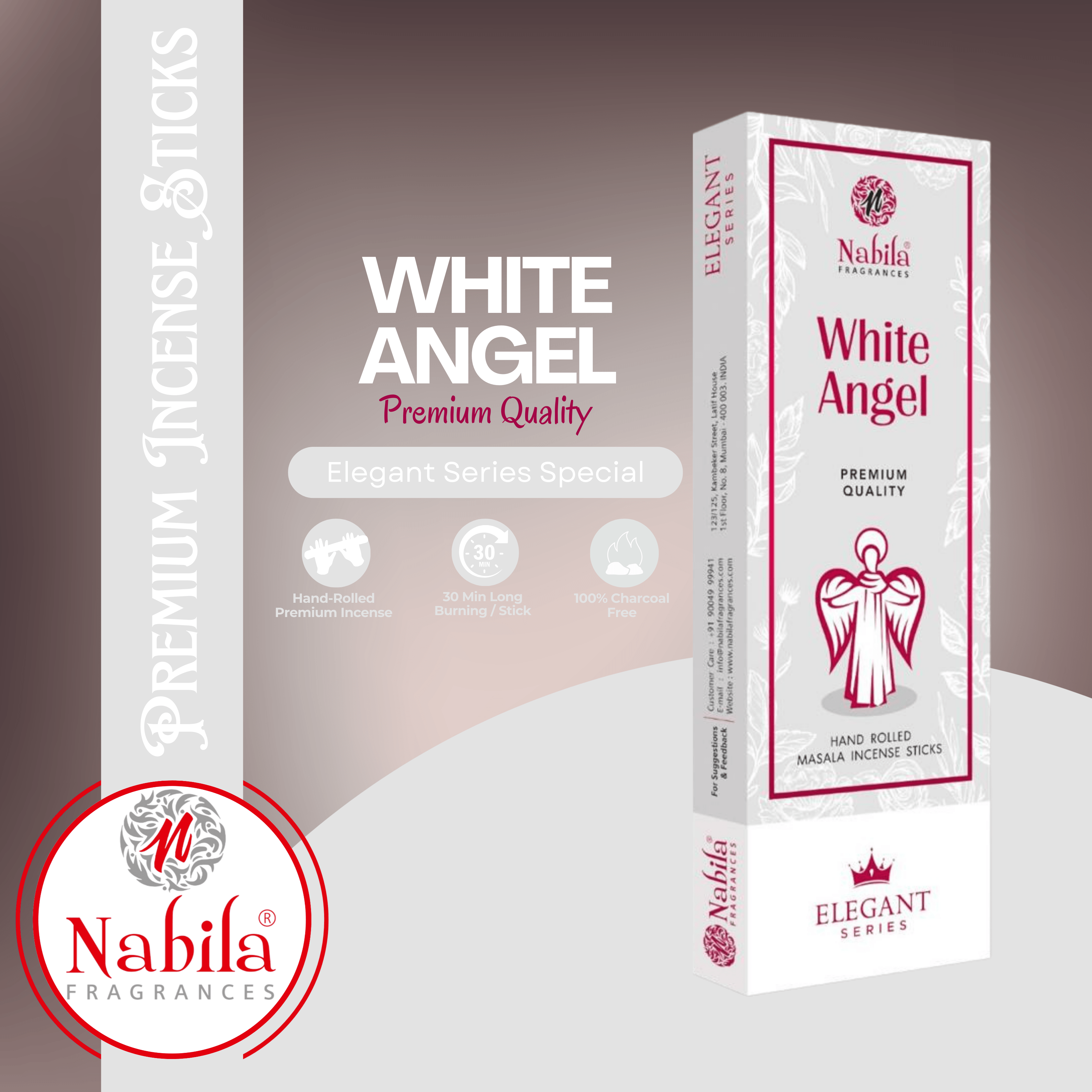 Nabila White Angel – Premium Hand Rolled Incense Sticks for Pure, Soft & Uplifting Aromatic Bliss -50G