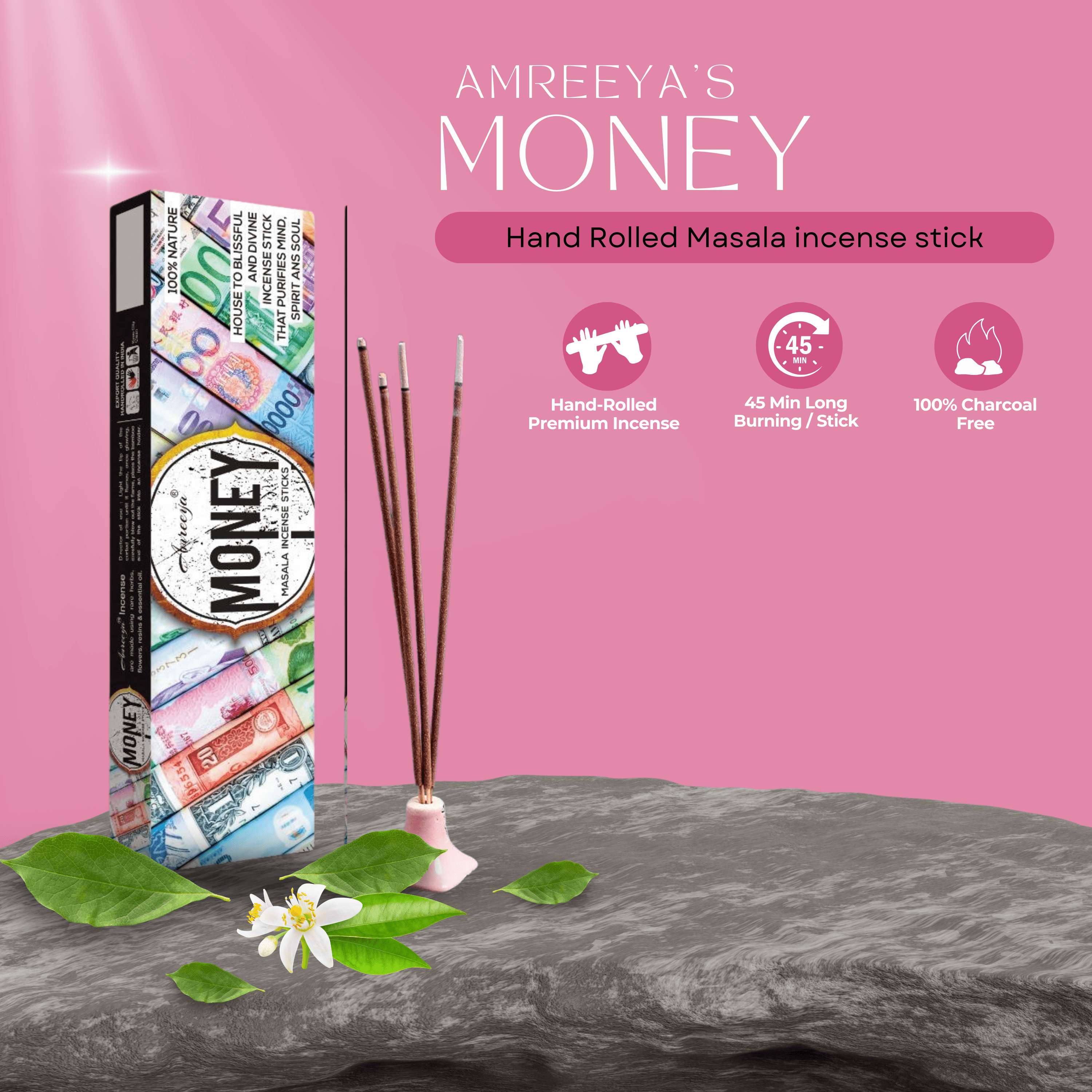 Amreeya Money Hand Rolled Masala incense stick - 50 Grm