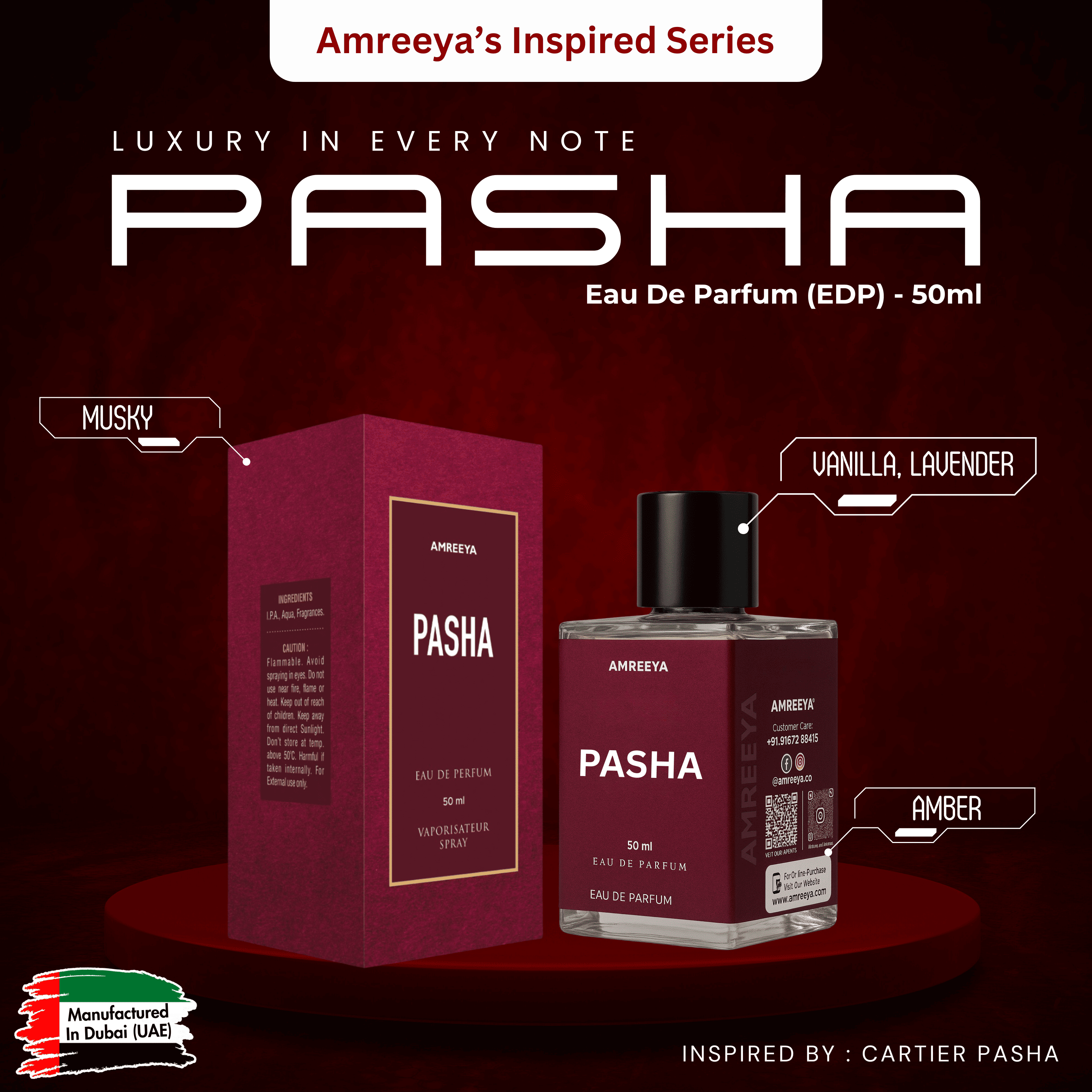 Amreeya Pasha – Premium Niche Eau de Parfum | Aromatic Woody Spicy Elegance Inspired by Cartier Pasha - 50ml