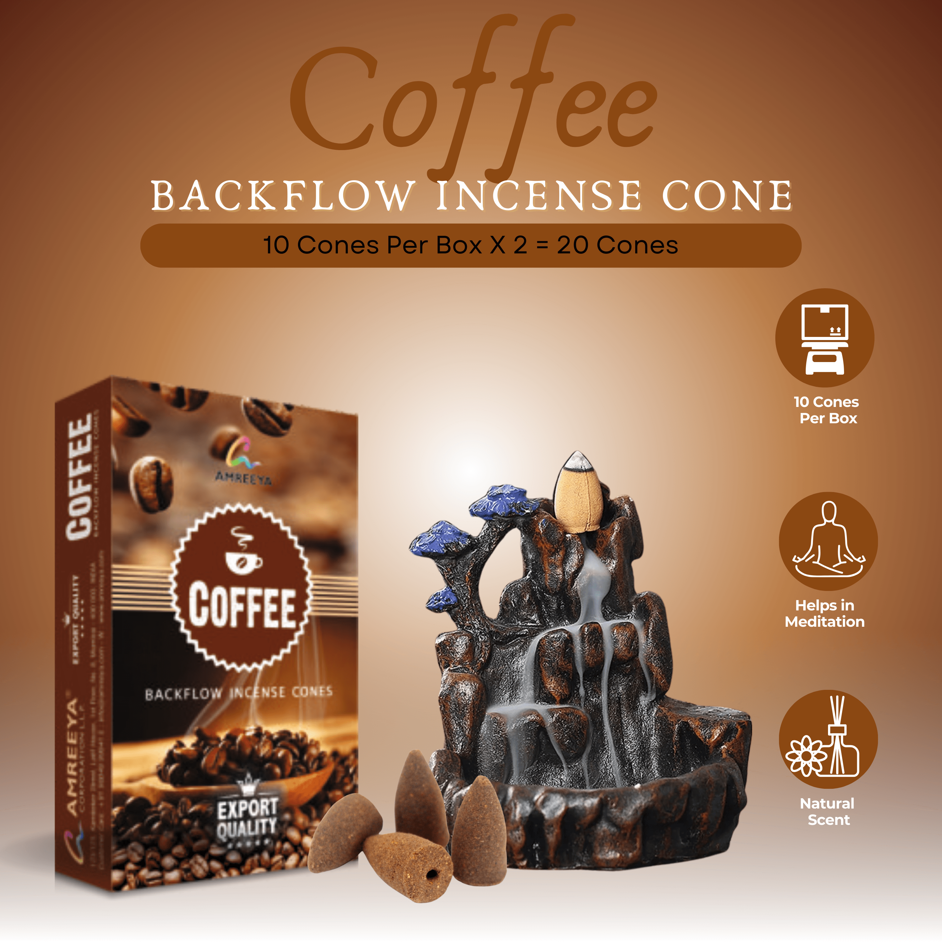 Amreeya Bliss Backflow Incense Cone Combo of 7 + Free Burner