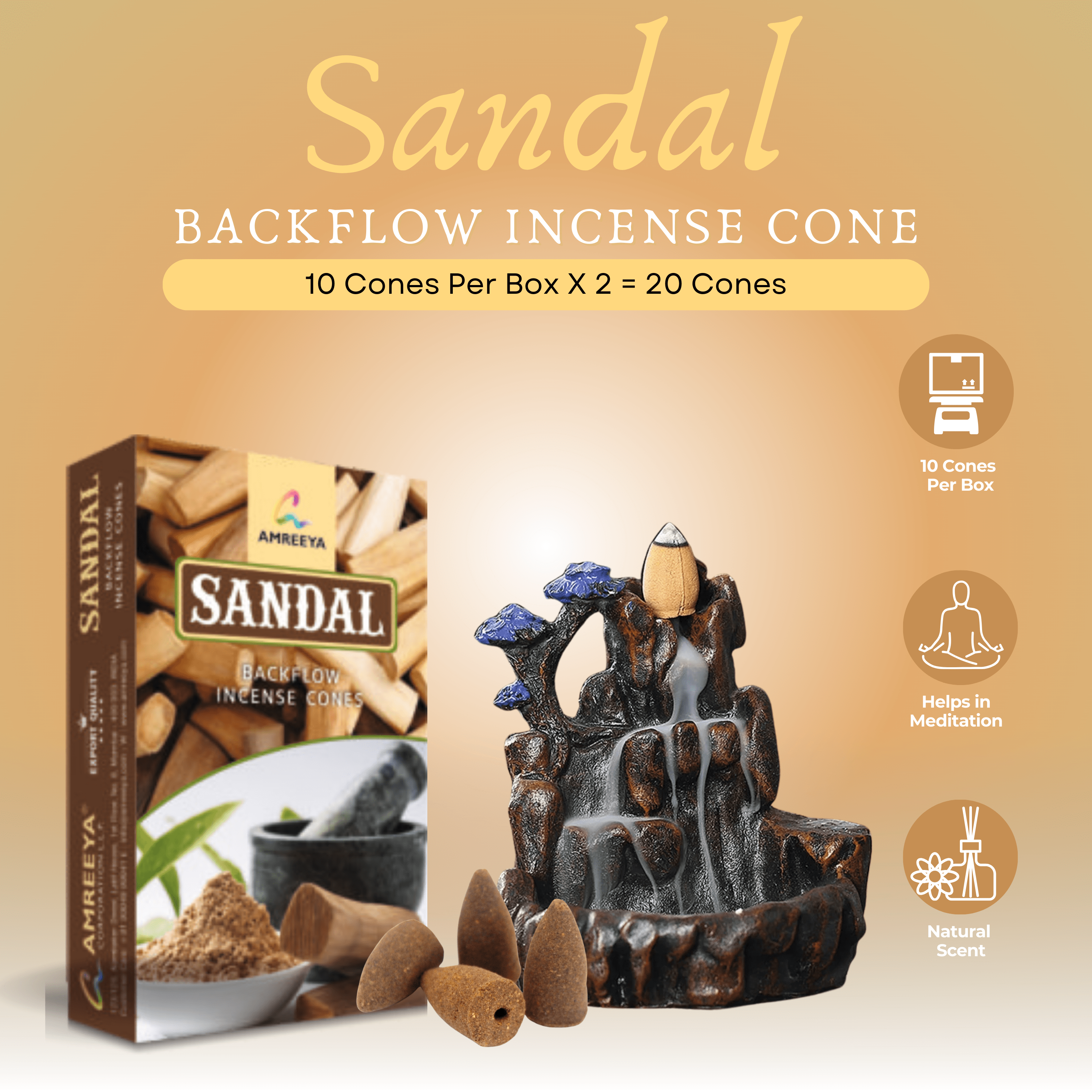 Amreeya Bliss Backflow Incense Cone Combo of 7 + Big Shivling Designer Backflow Burner