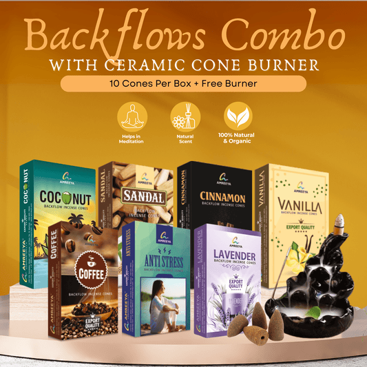 Amreeya Bliss Backflow Incense Cone Combo of 7 + Free Burner