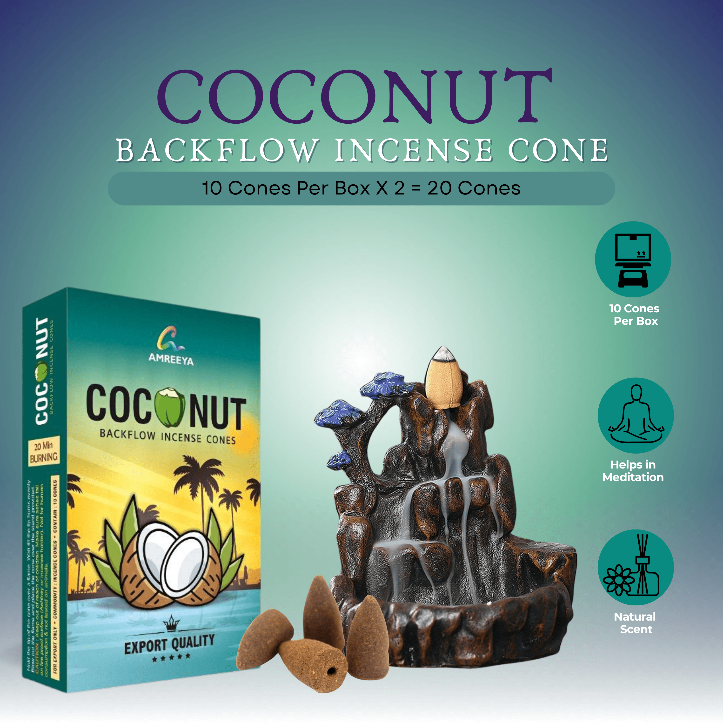 Amreeya Bliss Backflow Incense Cone Combo of 7 + Big Shivling Designer Backflow Burner