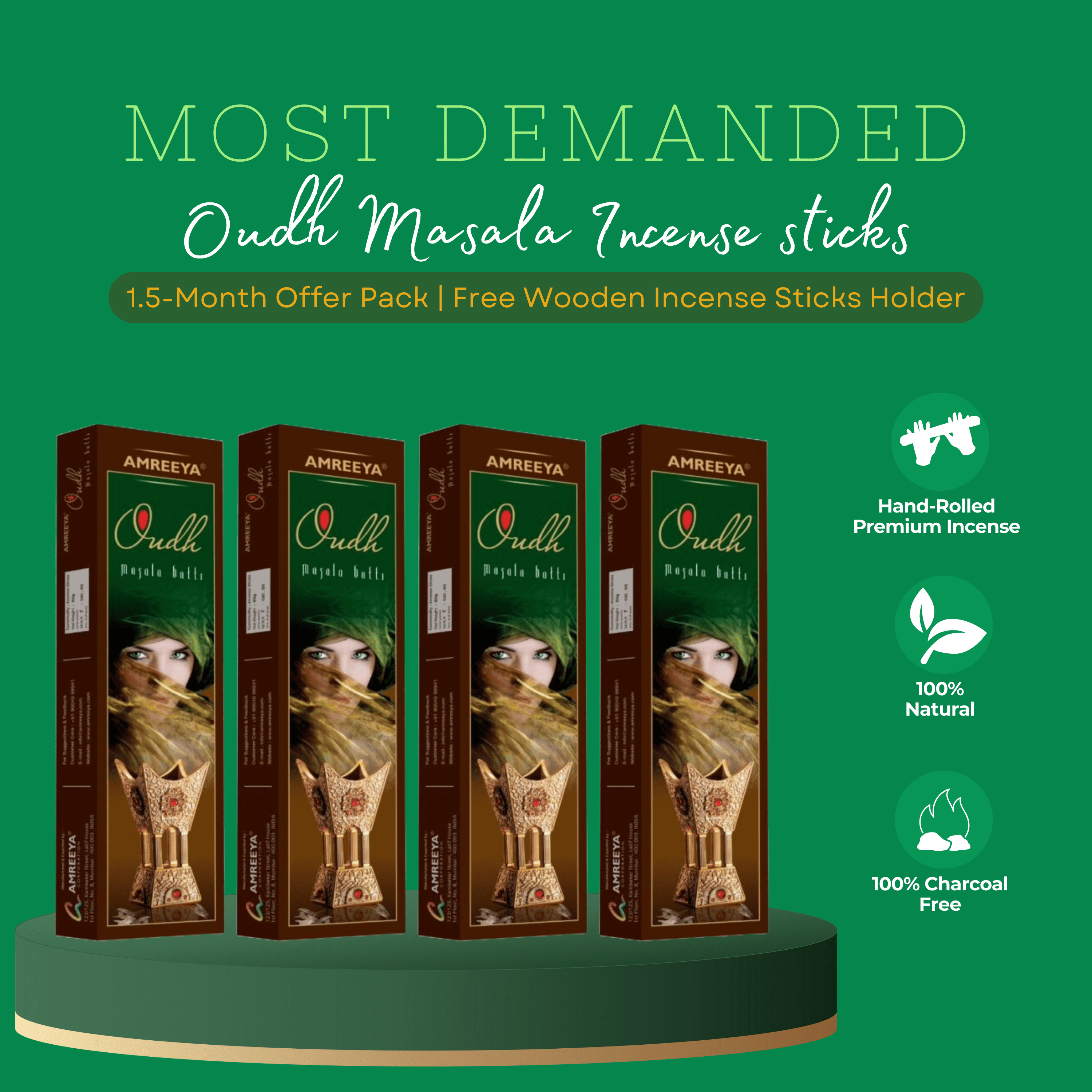 Amreeya Oudh Premium Indian Agarbatti Combo - Pack of 4