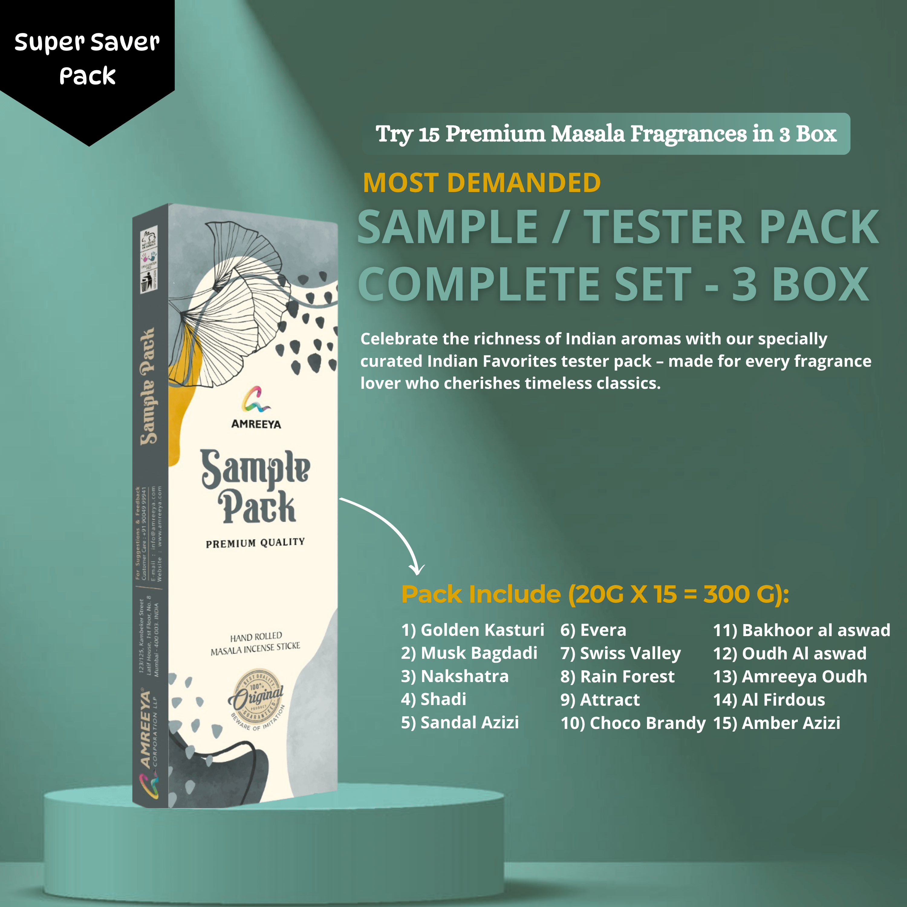 Amreeya Masala Incense Sticks – Premium Sample Pack Collection - 5 & 15 Fragrances Pack