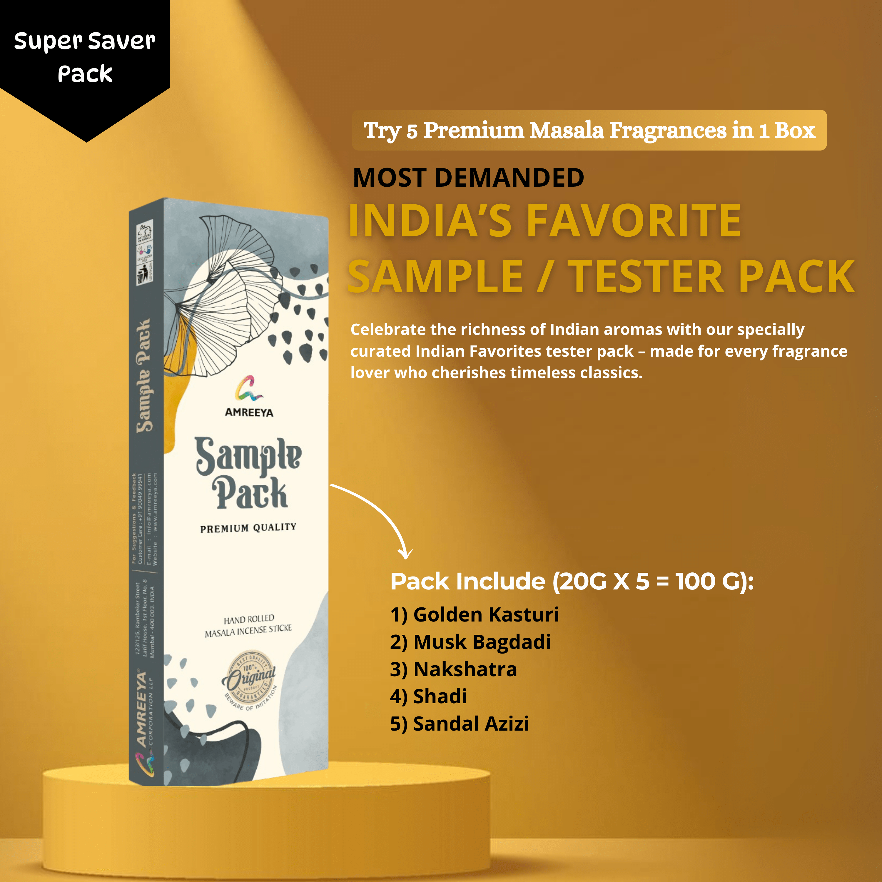 Amreeya Masala Incense Sticks – Premium Sample Pack Collection - 5 & 15 Fragrances Pack