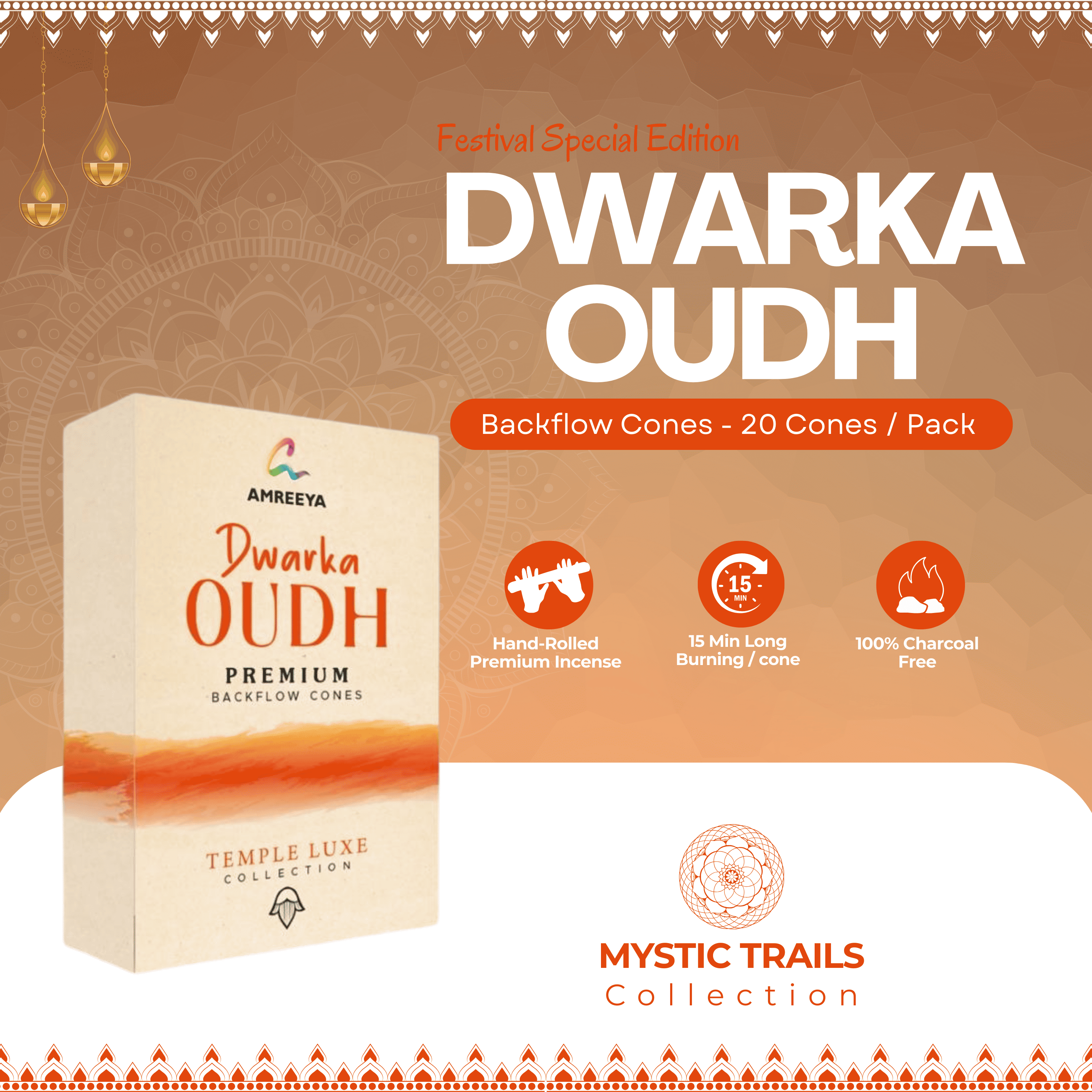 Amreeya Mystic Trails Collection – Badri Calm Backflow Cones  - 20 Cones
